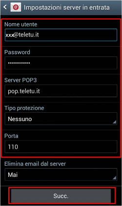 6Visualizzerai la schermata delle Impostazioni server in uscita, da compilare come segue, quindi clicca su Succ.